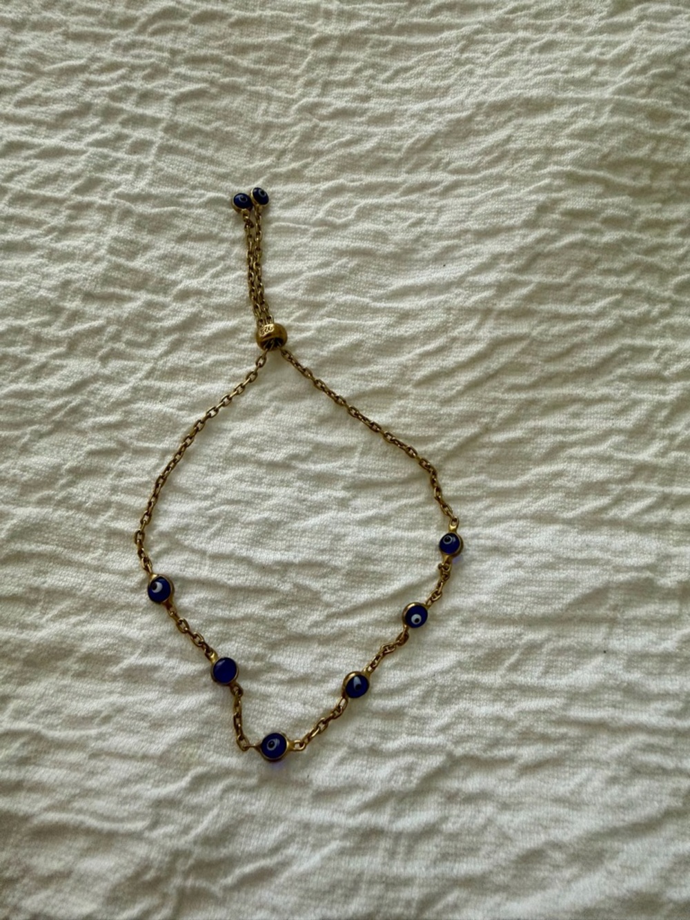 Evil Eye Gold-Tone Chain Bracelet with Blue Beads